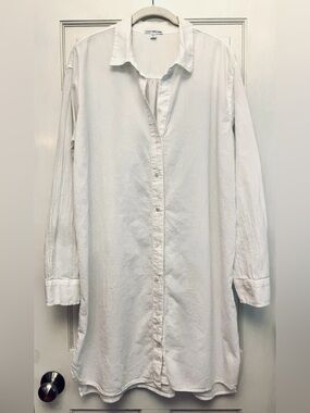 James Perse White Cotton Button Up Long Sleeve Shirt Dress